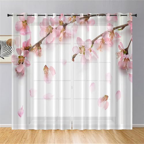 Mateju 3D Blühende Blume Vorhänge Wohnzimmer, Vorhänge Mit Ösen 2er Set Gardinen Küchengardinen Modern, Tüll Gardine Dekorativ Schlafzimmer Kinderzimmer (Rosa Blume,55 x 95 cm) von Mateju