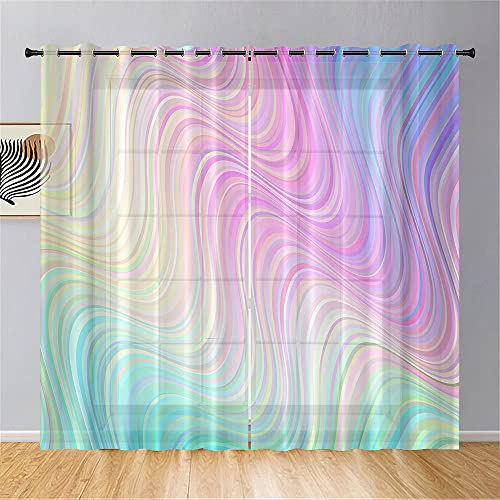Mateju 3D Botanisches Vorhänge Wohnzimmer, Vorhänge Mit Ösen 2er Set Gardinen Weiß Küchengardinen Modern, Tüll Gardine Dekorativ Schlafzimmer Kinderzimmer (Farbverlauf,55 x 95 cm) von Mateju