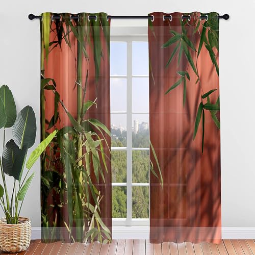 Mateju 3D Botanisches Vorhänge Wohnzimmer, Vorhänge Mit Ösen 2er Set Gardinen Weiß Küchengardinen Modern, Tüll Gardine Dekorativ Schlafzimmer Kinderzimmer (Rote Wand,80 x 115 cm) von Mateju