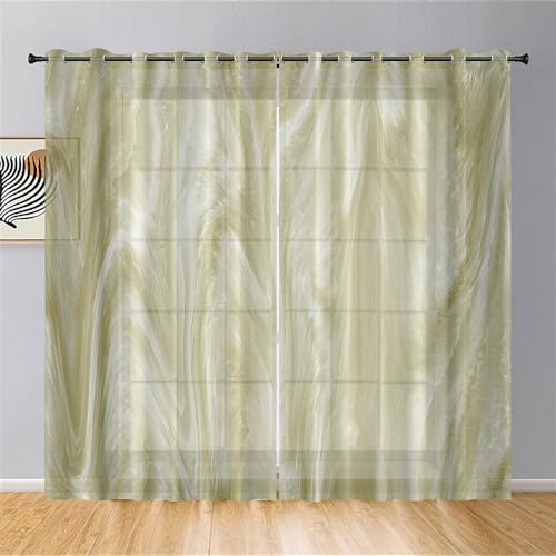 Mateju 3D Marmor Vorhänge Wohnzimmer, Vorhänge Mit Ösen 2er Set Gardinen Weiß Küchengardinen Modern, Tüll Gardine Dekorativ Schlafzimmer Kinderzimmer (Treibsand,107 x 160 cm) von Mateju