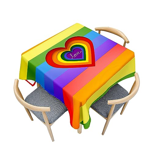 Mateju 3D-Regenbogen Tischdecke, Platz Gartentischdecke Abwaschbar Tischdecke Weihnachtsdekoration Tischtuch, Tisch Schutz für Weihnachten Festival (150x150cm,Bunte Herzen) von Mateju