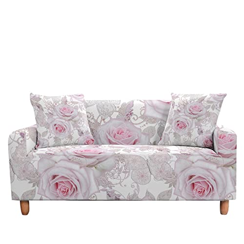 Mateju 3D Rosendruck Stretch Sofabezug 1/2/3/4 Sitzer, Antirutsch Sofaüberwürfe Ecksofa Couchbezug L Form Sofa Spannbezug Sesselbezug für Wohnkultur (Rosa Schmetterling,1-Sitzer 90-140cm) von Mateju