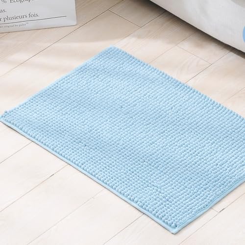 Mateju Badematte Chenille 40 50 60, Badematte rutschfest Waschbar Badezimmerteppich in Chenille Weich Flauschig Badteppich Saugfähige für Badvorleger Duschvorleger (01A Hellblau,40x60CM) von Mateju