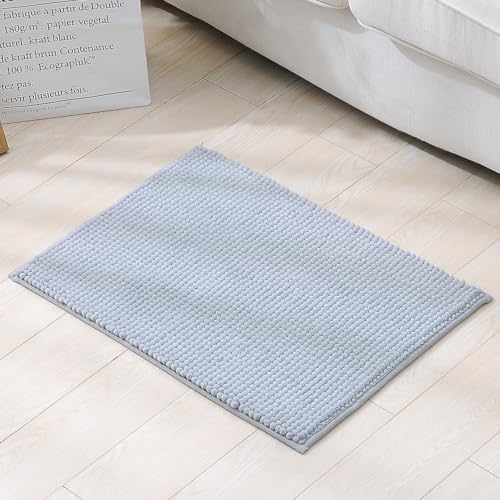 Mateju Badematte Chenille 40 50 60, Badematte rutschfest Waschbar Badezimmerteppich in Chenille Weich Flauschig Badteppich Saugfähige für Badvorleger Duschvorleger (01A Hellgrau,40x60CM) von Mateju