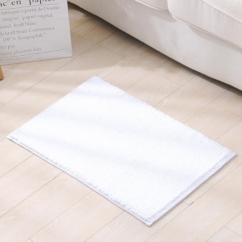 Mateju Badematte Chenille 40 50 60, Badematte rutschfest Waschbar Badezimmerteppich in Chenille Weich Flauschig Badteppich Saugfähige für Badvorleger Duschvorleger (01A Weiß,40x60CM) von Mateju