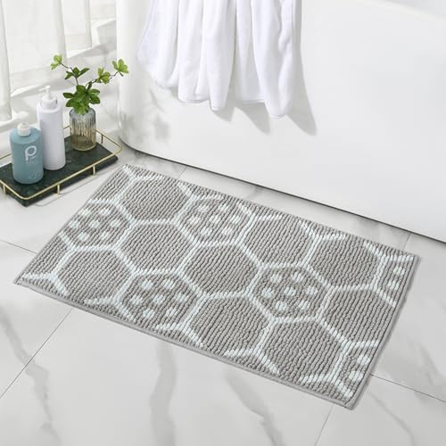 Mateju Badematte Chenille 40 50 60, Badematte rutschfest Waschbar Badezimmerteppich in Chenille Weich Flauschig Badteppich Saugfähige für Badvorleger Duschvorleger (525 Grau,50x80CM) von Mateju