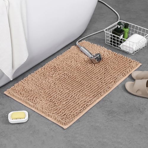 Mateju Badematte Chenille 40 50 60, Badematte rutschfest Waschbar Badezimmerteppich in Chenille Weich Flauschig Badteppich Saugfähige für Badvorleger Duschvorleger (AA8766 Khaki,50 * 80cm) von Mateju