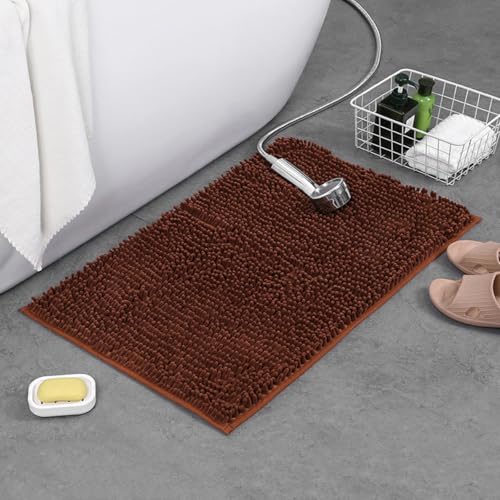 Mateju Badematte Chenille 40 50 60, Badematte rutschfest Waschbar Badezimmerteppich in Chenille Weich Flauschig Badteppich Saugfähige für Badvorleger Duschvorleger (AA8767 Kaffeebraun,40 * 60cm) von Mateju