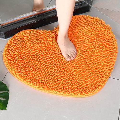 Mateju Badematte Chenille 40 50 60, Badematte rutschfest Waschbar Badezimmerteppich in Chenille Weich Flauschig Badteppich Saugfähige für Badvorleger Duschvorleger (AX15 Orange,50 * 60cm) von Mateju