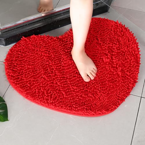 Mateju Badematte Chenille 40 50 60, Badematte rutschfest Waschbar Badezimmerteppich in Chenille Weich Flauschig Badteppich Saugfähige für Badvorleger Duschvorleger (AX15 Rot,70 * 80cm) von Mateju