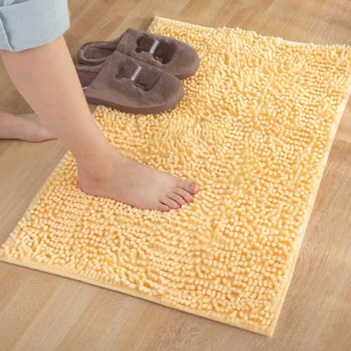 Mateju Badematte Chenille 40 50 60, Badematte rutschfest Waschbar Badezimmerteppich in Chenille Weich Flauschig Badteppich Saugfähige für Badvorleger Duschvorleger (FX15 Beige,45 * 70cm) von Mateju