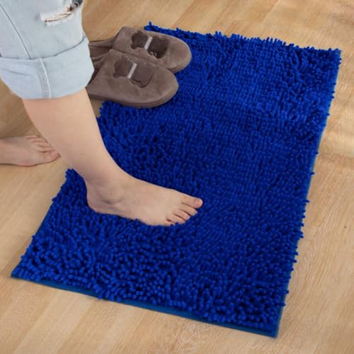 Mateju Badematte Chenille 40 50 60, Badematte rutschfest Waschbar Badezimmerteppich in Chenille Weich Flauschig Badteppich Saugfähige für Badvorleger Duschvorleger (FX15 Blau,40 * 120cm) von Mateju