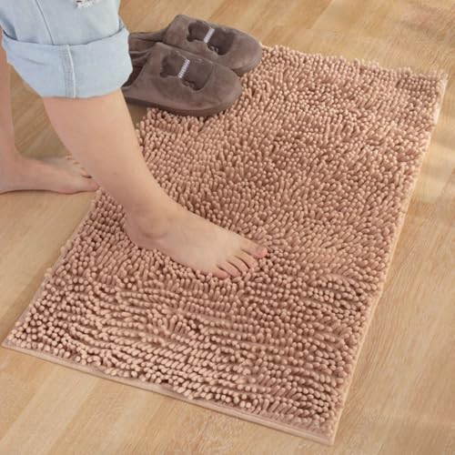 Mateju Badematte Chenille 40 50 60, Badematte rutschfest Waschbar Badezimmerteppich in Chenille Weich Flauschig Badteppich Saugfähige für Badvorleger Duschvorleger (FX15 Kamel,70 * 140cm) von Mateju