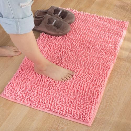 Mateju Badematte Chenille 40 50 60, Badematte rutschfest Waschbar Badezimmerteppich in Chenille Weich Flauschig Badteppich Saugfähige für Badvorleger Duschvorleger (FX15 Rosa,40 * 60cm) von Mateju