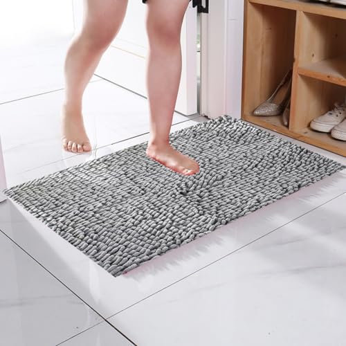 Mateju Badematte Chenille 40 50 60, Badematte rutschfest Waschbar Badezimmerteppich in Chenille Weich Flauschig Badteppich Saugfähige für Badvorleger Duschvorleger (FX16 Dunkelgrau,45 * 70cm) von Mateju