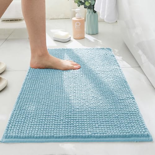Mateju Badematte Chenille 40 50 60, Badematte rutschfest Waschbar Badezimmerteppich in Chenille Weich Flauschig Badteppich Saugfähige für Badvorleger Duschvorleger (Hellblau,40 * 60cm) von Mateju
