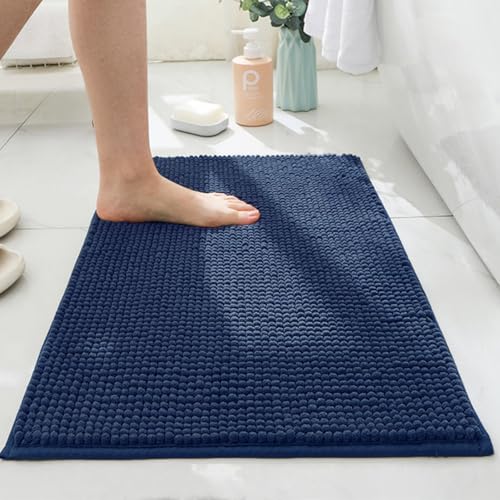 Mateju Badematte Chenille 40 50 60, Badematte rutschfest Waschbar Badezimmerteppich in Chenille Weich Flauschig Badteppich Saugfähige für Badvorleger Duschvorleger (Marineblau,40 * 60cm) von Mateju