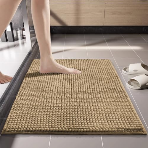 Mateju Badematte Chenille 40 50 60, Badematte rutschfest Waschbar Badezimmerteppich in Chenille Weich Flauschig Badteppich Saugfähige für Badvorleger Duschvorleger (R20 Braun,40 * 60cm) von Mateju