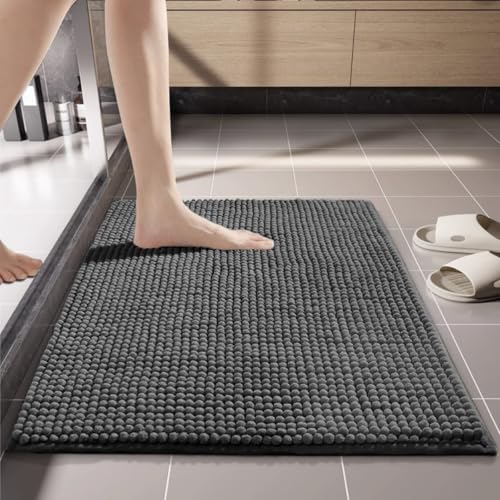 Mateju Badematte Chenille 40 50 60, Badematte rutschfest Waschbar Badezimmerteppich in Chenille Weich Flauschig Badteppich Saugfähige für Badvorleger Duschvorleger (R20 Dunkelgrau,50 * 80cm) von Mateju