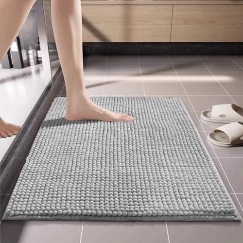 Mateju Badematte Chenille 40 50 60, Badematte rutschfest Waschbar Badezimmerteppich in Chenille Weich Flauschig Badteppich Saugfähige für Badvorleger Duschvorleger (R20 Grau,40 * 60cm) von Mateju
