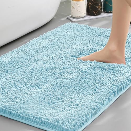 Mateju Badematte Chenille 40 50 60, Badematte rutschfest Waschbar Badezimmerteppich in Chenille Weich Flauschig Badteppich Saugfähige für Badvorleger Duschvorleger (TPR-Aquablau,40X240CM) von Mateju