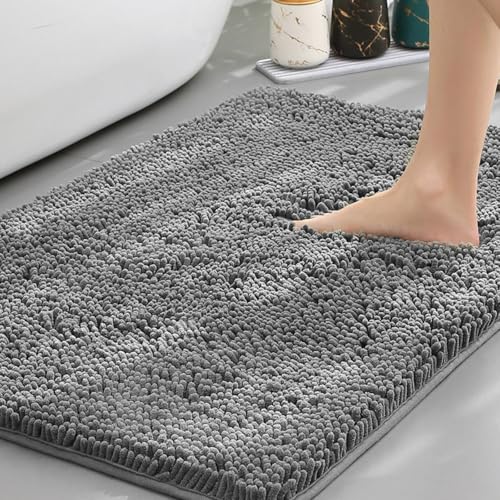 Mateju Badematte Chenille 40 50 60, Badematte rutschfest Waschbar Badezimmerteppich in Chenille Weich Flauschig Badteppich Saugfähige für Badvorleger Duschvorleger (TPR-Dunkelgrau,60X120CM) von Mateju