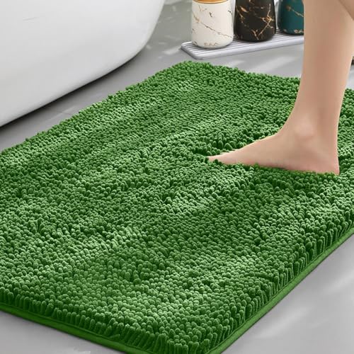 Mateju Badematte Chenille 40 50 60, Badematte rutschfest Waschbar Badezimmerteppich in Chenille Weich Flauschig Badteppich Saugfähige für Badvorleger Duschvorleger (TPR-Grasgrün,80X120CM) von Mateju