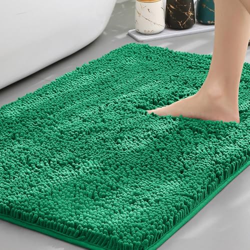 Mateju Badematte Chenille 40 50 60, Badematte rutschfest Waschbar Badezimmerteppich in Chenille Weich Flauschig Badteppich Saugfähige für Badvorleger Duschvorleger (TPR-Grün,80X120CM) von Mateju