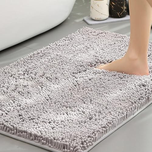 Mateju Badematte Chenille 40 50 60, Badematte rutschfest Waschbar Badezimmerteppich in Chenille Weich Flauschig Badteppich Saugfähige für Badvorleger Duschvorleger (TPR-Hellgrau,50X160CM) von Mateju