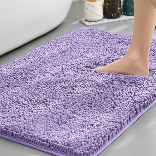 Mateju Badematte Chenille 40 50 60, Badematte rutschfest Waschbar Badezimmerteppich in Chenille Weich Flauschig Badteppich Saugfähige für Badvorleger Duschvorleger (TPR-Lila,80X120CM) von Mateju