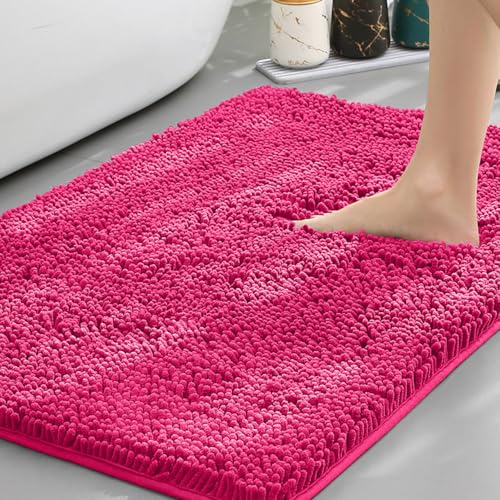 Mateju Badematte Chenille 40 50 60, Badematte rutschfest Waschbar Badezimmerteppich in Chenille Weich Flauschig Badteppich Saugfähige für Badvorleger Duschvorleger (TPR-Pink,40X180CM) von Mateju