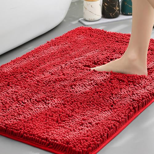 Mateju Badematte Chenille 40 50 60, Badematte rutschfest Waschbar Badezimmerteppich in Chenille Weich Flauschig Badteppich Saugfähige für Badvorleger Duschvorleger (TPR-Rot,40X180CM) von Mateju