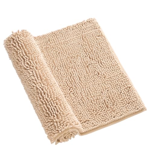 Mateju Badematte Chenille 40 50 60, Badematte rutschfest Waschbar Badezimmerteppich in Chenille Weich Flauschig Badteppich Saugfähige für Badvorleger Duschvorleger (c02a Camel,50x80CM) von Mateju
