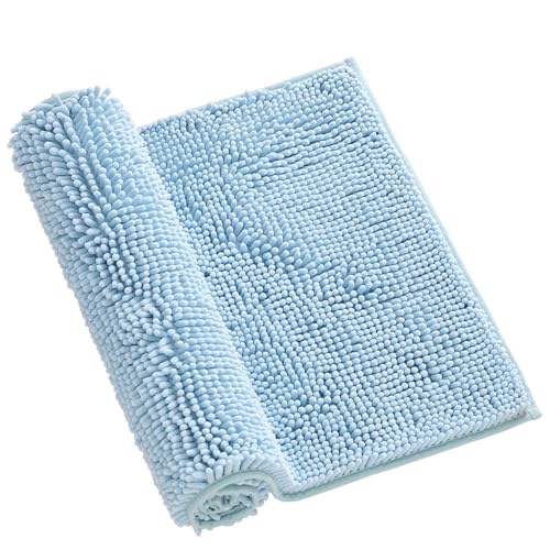 Mateju Badematte Chenille 40 50 60, Badematte rutschfest Waschbar Badezimmerteppich in Chenille Weich Flauschig Badteppich Saugfähige für Badvorleger Duschvorleger (c02a Hellblau,50x80CM) von Mateju