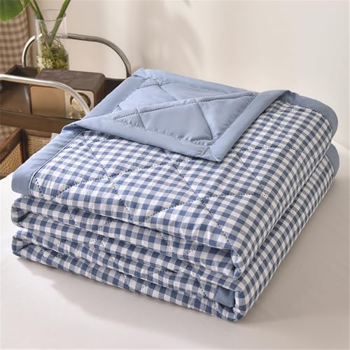 Mateju Bettüberwurf Tagesdecke de Gesteppt Klassisches Plaid, Mikrofaser Tagesdecken Überwurf Atmungsaktive Leicht Dünn Sommerdecke,Steppdecke Weich Sofaüberwurf (Blaues Gittermuster 2,150 * 200cm) von Mateju