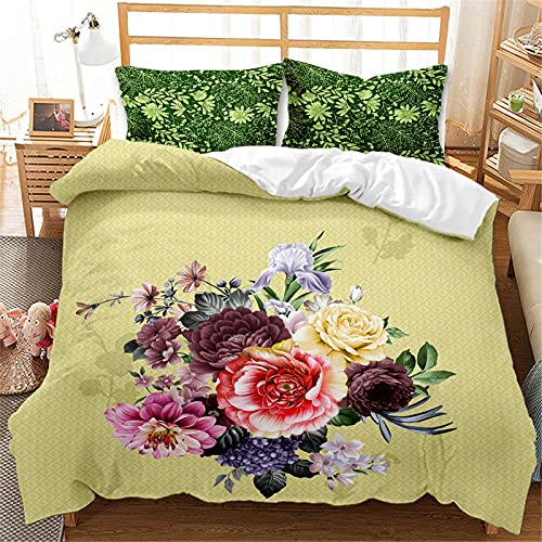 Mateju Blumen Bettwäsche 3 teilig mit 1 Bettbezug und 2 80x80cm Kissenbezug, 3D Rosen Druck Microfaser Bettwäsche-Set Bettbezüge Set Bettwäsche Set (Blütentrauben,135x200cm) von Mateju