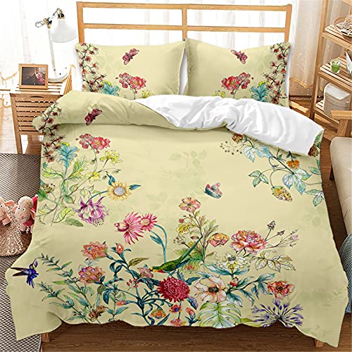 Mateju Blumen Bettwäsche 3 teilig mit 1 Bettbezug und 2 80x80cm Kissenbezug, 3D Rosen Druck Microfaser Bettwäsche-Set Bettbezüge Set Bettwäsche Set (Vintage Pflanzen,135x200cm) von Mateju