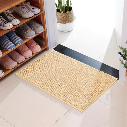 Mateju Chenille Badematte rutschfest, Badezimmerteppich in Rechteck Weich Flauschig Badteppich Waschbar Badvorleger Saugfähige Fußmatte für Dusche Toilette (33x50cm,Beigegelb) von Mateju
