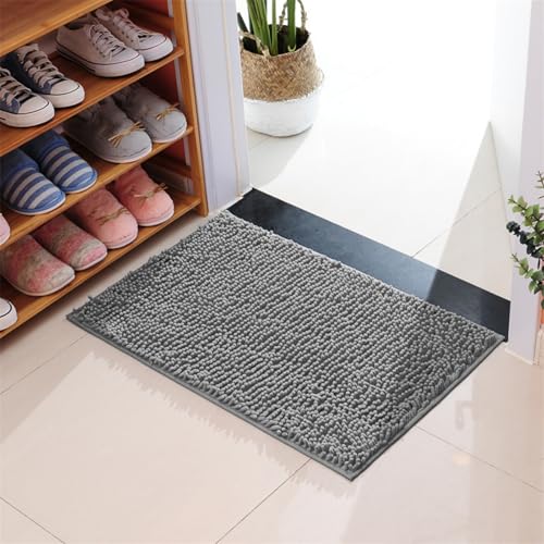 Mateju Chenille Badematte rutschfest, Badezimmerteppich in Rechteck Weich Flauschig Badteppich Waschbar Badvorleger Saugfähige Fußmatte für Dusche Toilette (33x50cm,Dunkelgrau) von Mateju