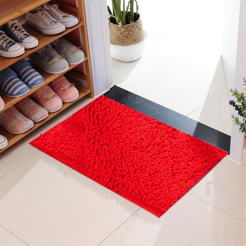 Mateju Chenille Badematte rutschfest, Badezimmerteppich in Rechteck Weich Flauschig Badteppich Waschbar Badvorleger Saugfähige Fußmatte für Dusche Toilette (33x50cm,Rot) von Mateju