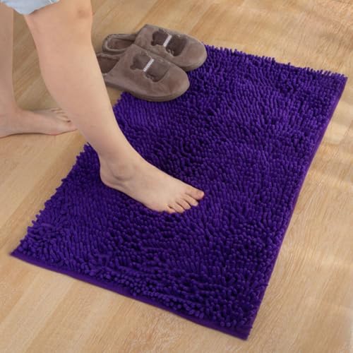 Mateju Chenille Badematte rutschfest, Badezimmerteppich in Rechteck Weich Flauschig Badteppich Waschbar Badvorleger Saugfähige Fußmatte für Dusche Toilette (40 * 120cm,Dunkelviolett) von Mateju