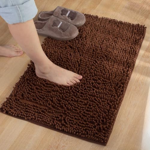 Mateju Chenille Badematte rutschfest, Badezimmerteppich in Rechteck Weich Flauschig Badteppich Waschbar Badvorleger Saugfähige Fußmatte für Dusche Toilette (45 * 70cm,Kaffeebraun) von Mateju