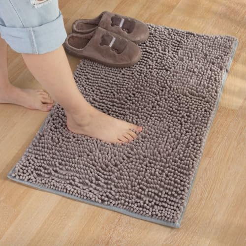 Mateju Chenille Badematte rutschfest, Badezimmerteppich in Rechteck Weich Flauschig Badteppich Waschbar Badvorleger Saugfähige Fußmatte für Dusche Toilette (45 * 70cm,Silbergrau) von Mateju