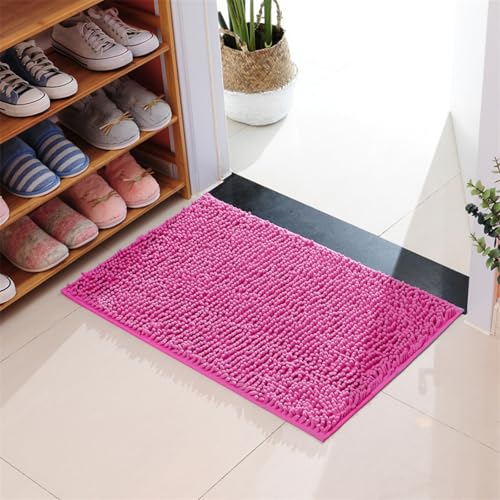 Mateju Chenille Badematte rutschfest, Badezimmerteppich in Rechteck Weich Flauschig Badteppich Waschbar Badvorleger Saugfähige Fußmatte für Dusche Toilette (45x70cm,Pink) von Mateju