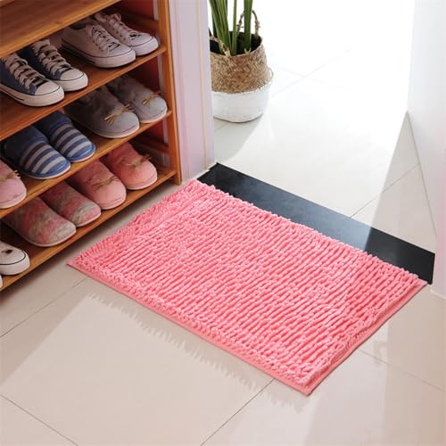 Mateju Chenille Badematte rutschfest, Badezimmerteppich in Rechteck Weich Flauschig Badteppich Waschbar Badvorleger Saugfähige Fußmatte für Dusche Toilette (45x70cm,Rosa) von Mateju