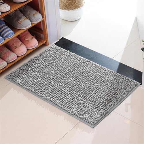 Mateju Chenille Badematte rutschfest, Badezimmerteppich in Rechteck Weich Flauschig Badteppich Waschbar Badvorleger Saugfähige Fußmatte für Dusche Toilette (45x70cm,Silbergrau) von Mateju