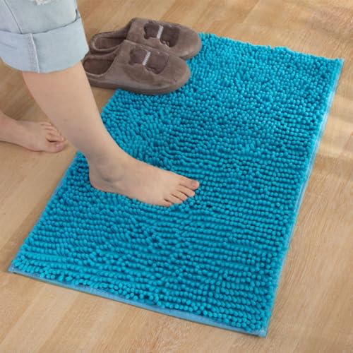 Mateju Chenille Badematte rutschfest, Badezimmerteppich in Rechteck Weich Flauschig Badteppich Waschbar Badvorleger Saugfähige Fußmatte für Dusche Toilette (50 * 80cm,Seeblau) von Mateju