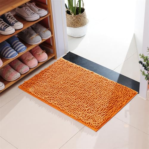 Mateju Chenille Badematte rutschfest, Badezimmerteppich in Rechteck Weich Flauschig Badteppich Waschbar Badvorleger Saugfähige Fußmatte für Dusche Toilette (50x80cm,Orange) von Mateju