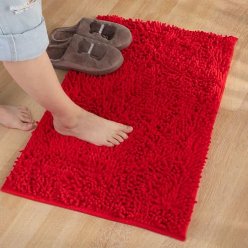 Mateju Chenille Badematte rutschfest, Badezimmerteppich in Rechteck Weich Flauschig Badteppich Waschbar Badvorleger Saugfähige Fußmatte für Dusche Toilette (60 * 90cm,Rot) von Mateju