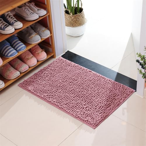 Mateju Chenille Badematte rutschfest, Badezimmerteppich in Rechteck Weich Flauschig Badteppich Waschbar Badvorleger Saugfähige Fußmatte für Dusche Toilette (60x90cm,Dunkelrosa) von Mateju